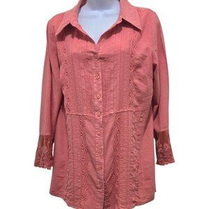 NWT Gretty Cotton Boho BlousenSz M Lacy Butterfly Sleeves Button Front